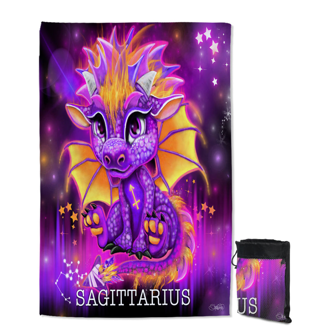 Kids Quick Dry travel Beach Towel Gift Ideas Purple Sagittarius Lil Dragon