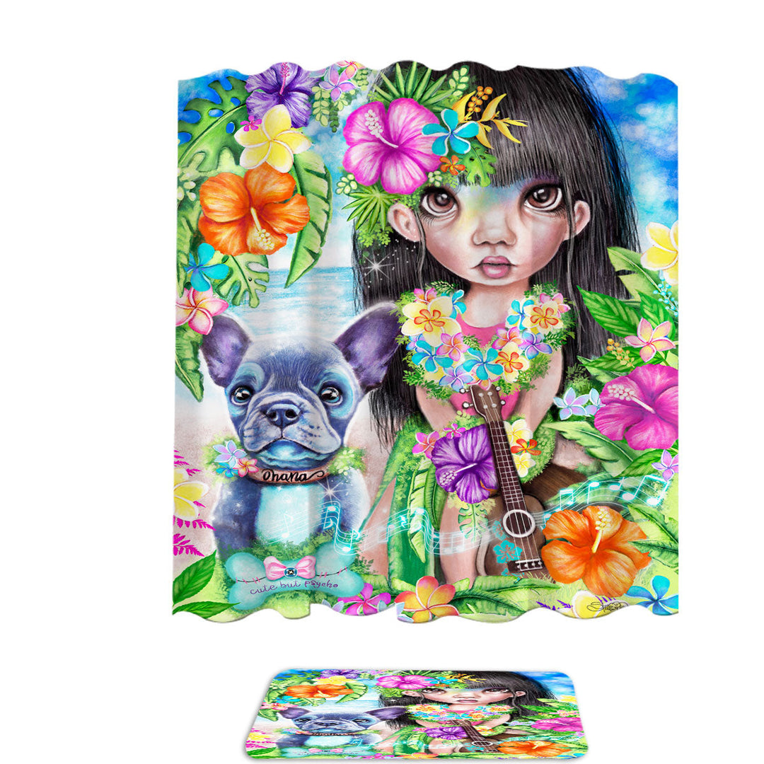 Kids Shower Curtains Art Hawaiian Girl and her Dog
