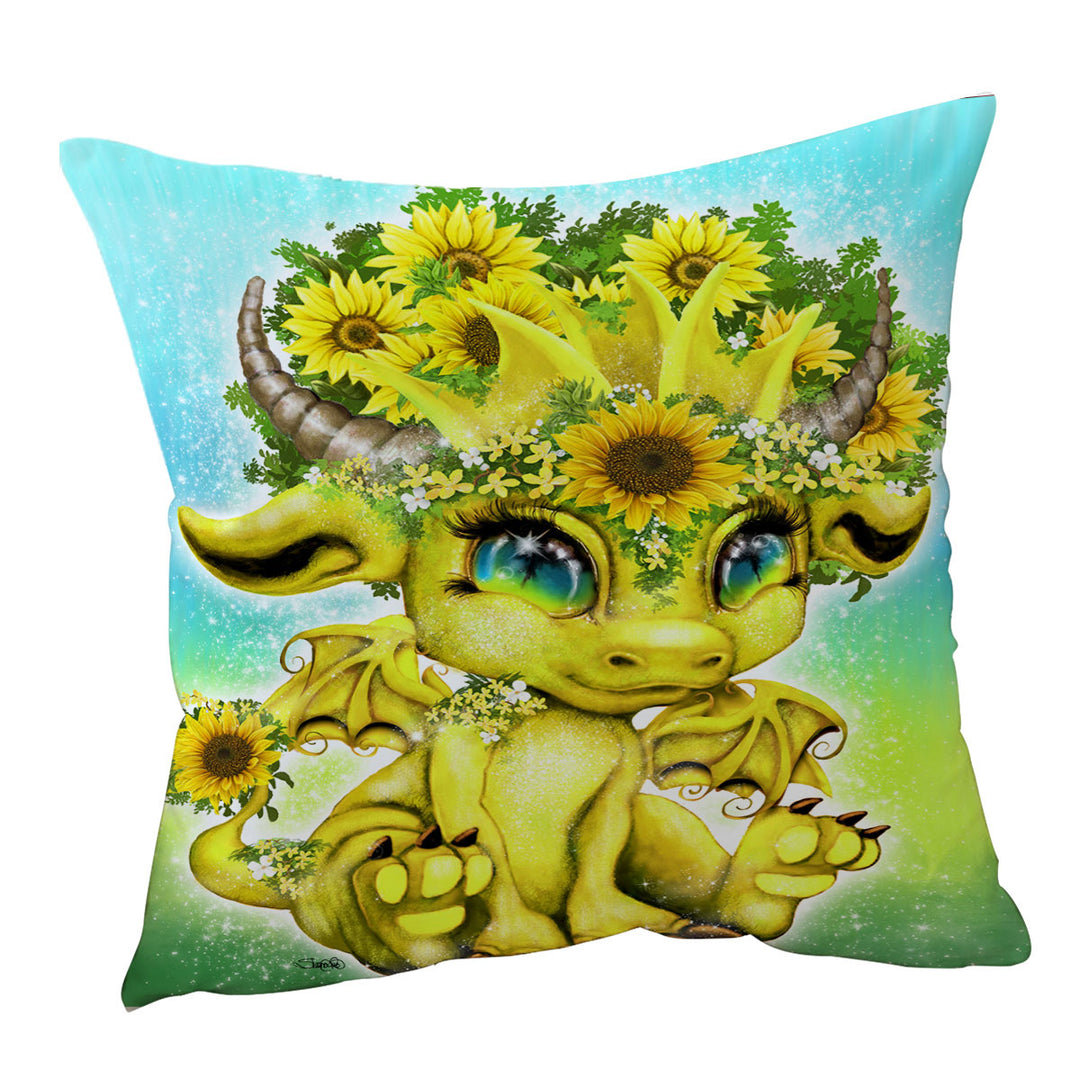 Kids Sofa Pillows Cute Fantasy Creature Sunflower Lil Dragon