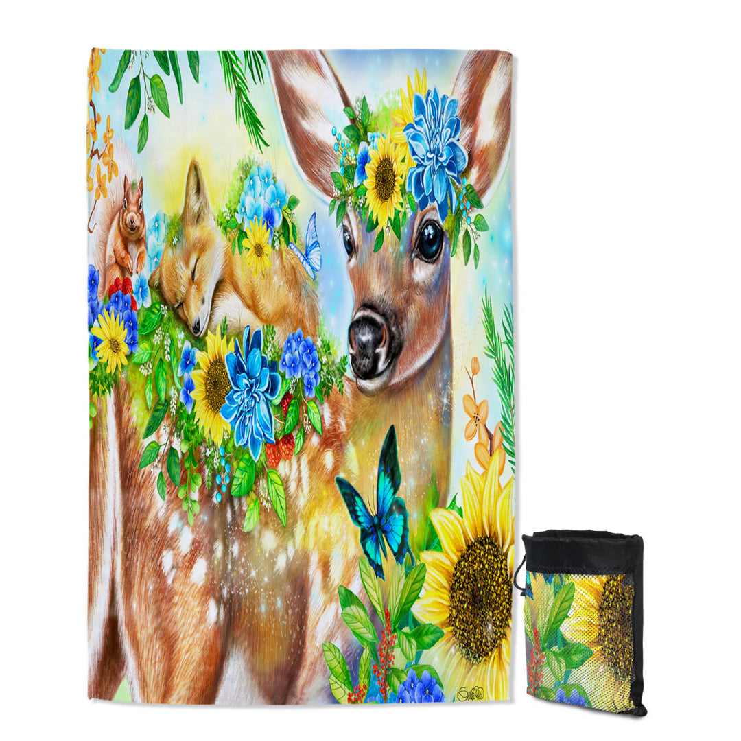 Kids Swimming Towels Forest Fawn Deer and Fox Squirrel Friends