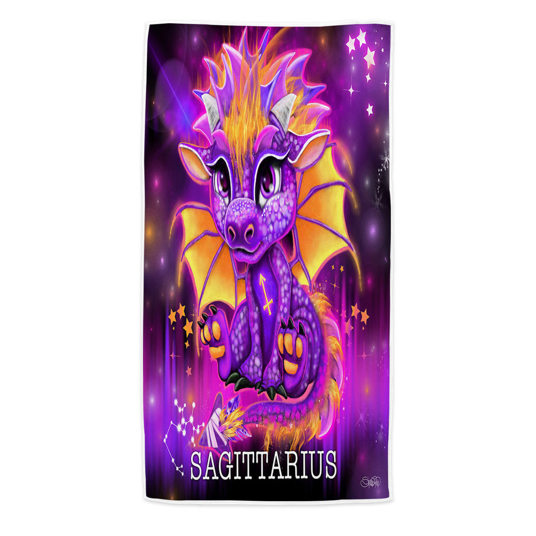 Kids Swimming Towels Gift Ideas Purple Sagittarius Lil Dragon