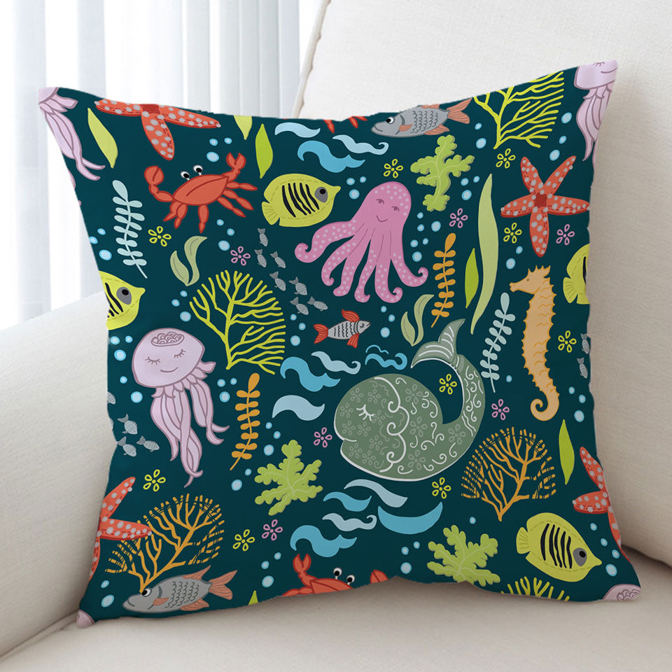 Kids Throw Cushions Multi Colored Marine Animals