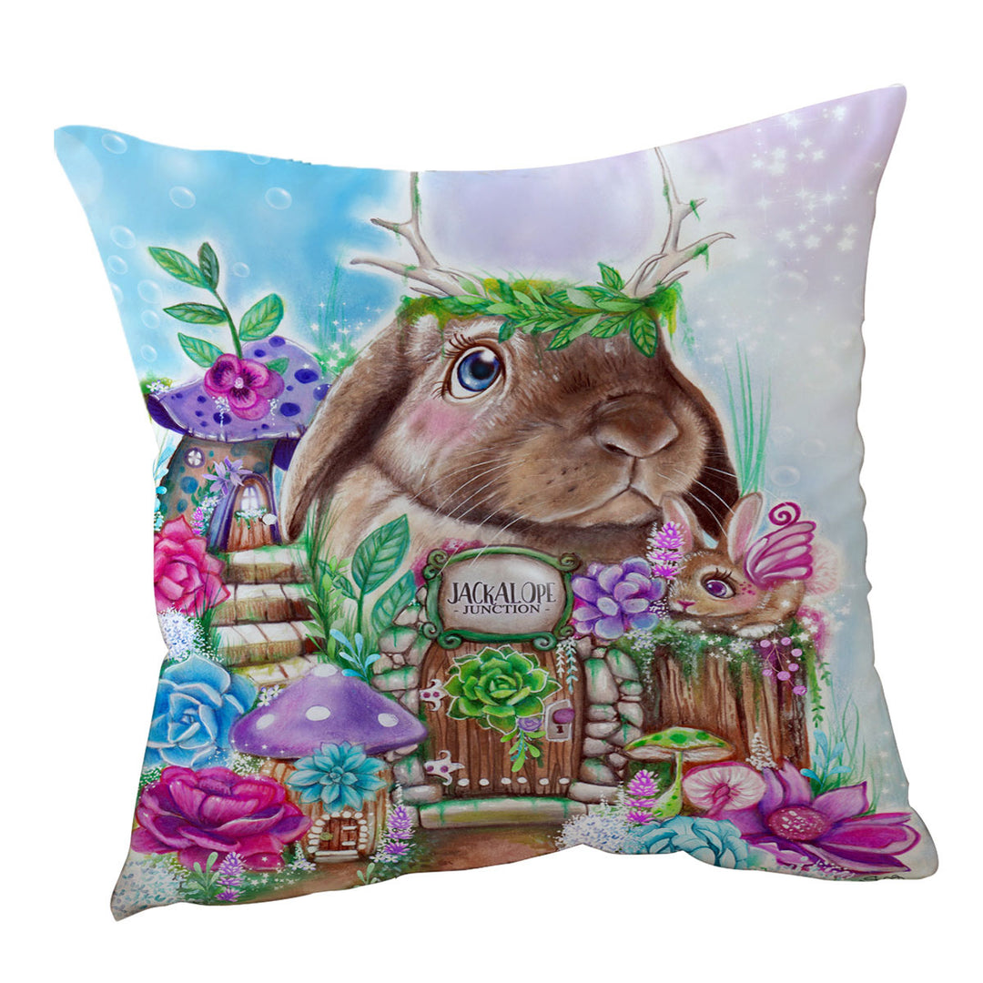 Kids Throw Pillows and Cushions Art Adorable Jackalope Rabbit