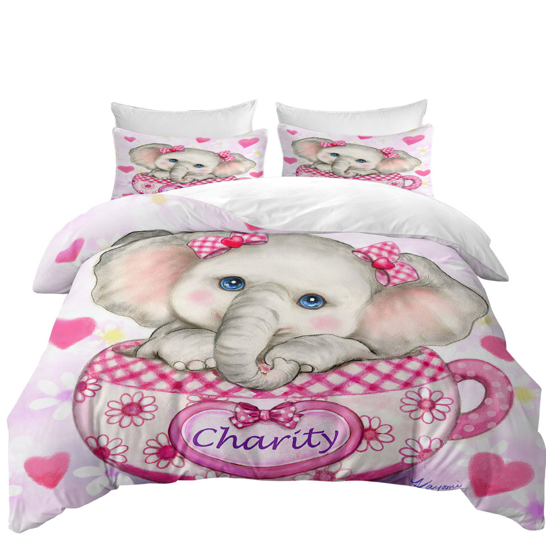 King Duvet Cover set with Charity Kids Inspiring Design Cute Girly Elephant