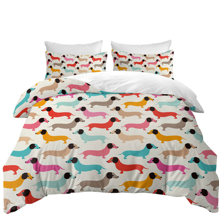King Duvet Cover set with Colorful Dachshund Pattern