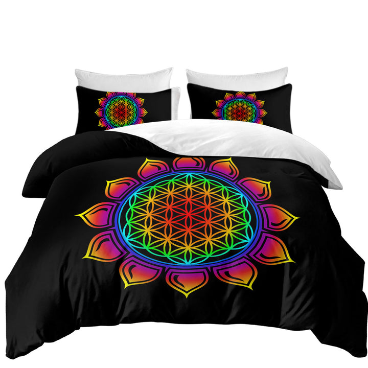King Duvet Cover set with Colorful Simple Mandala Sun