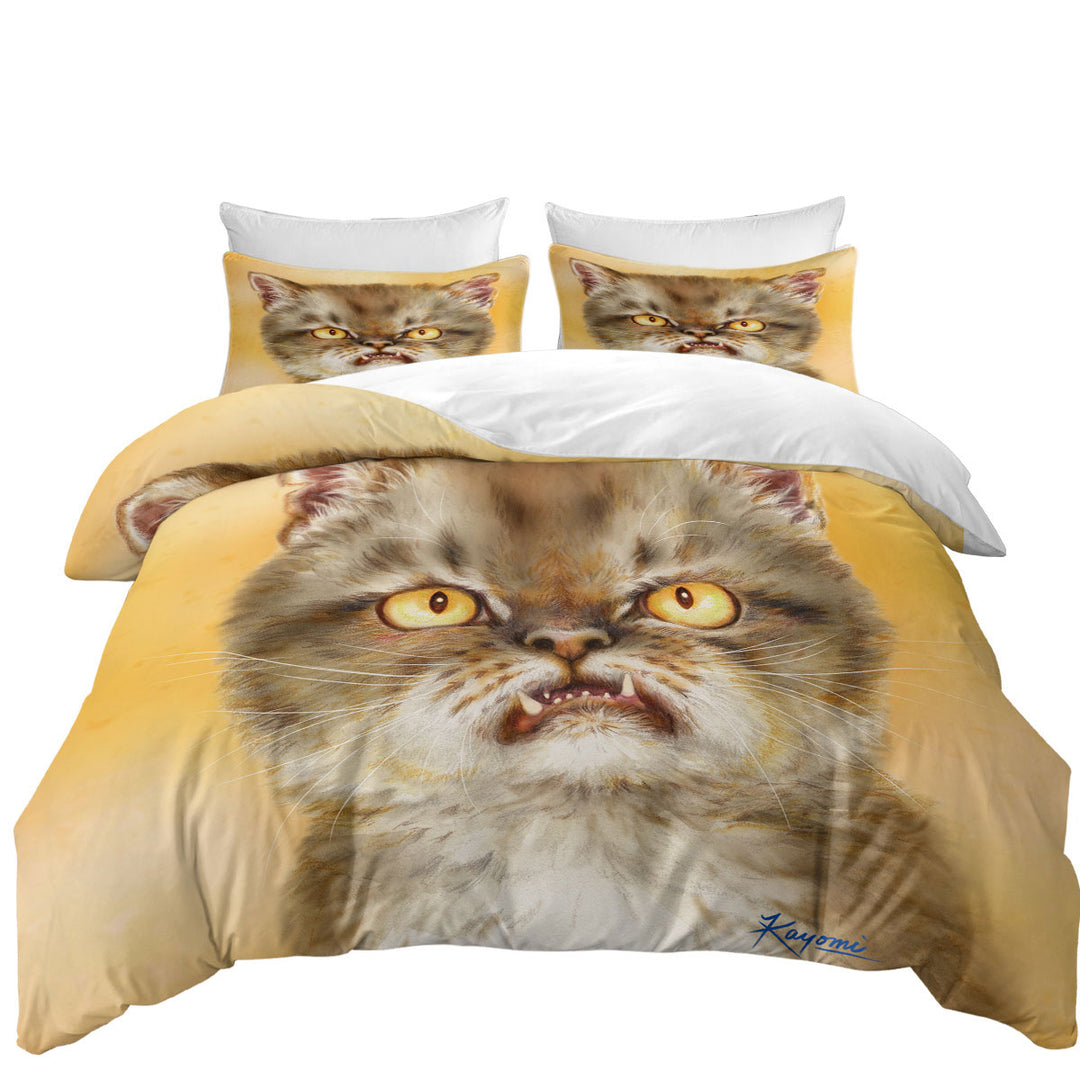 King Duvet Cover set with Cool Cat Art Angry Furious Kitten