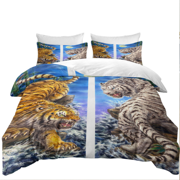 King Duvet Cover set with Cool Yin and Yang Orange Tiger vs White Tiger