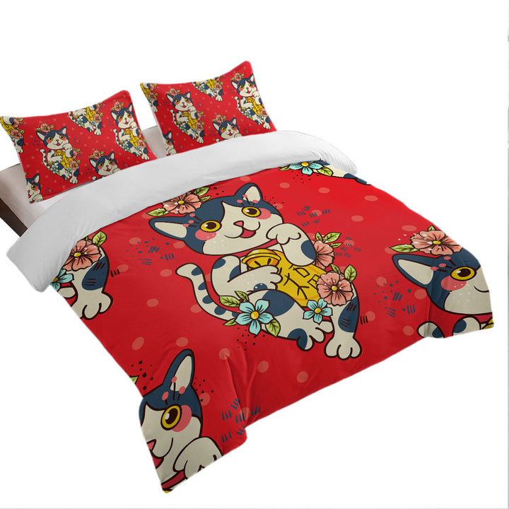 King Duvet Cover set with Cute Japanese Cat