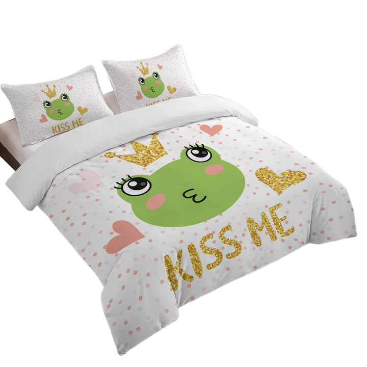King Duvet Cover set with Kiss Me Cute Princess Frog