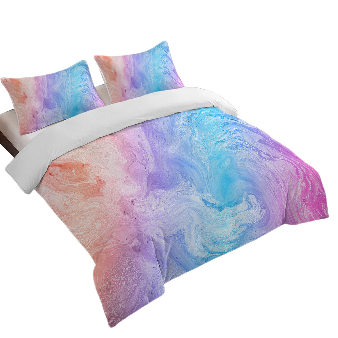King Duvet Cover set with Multi Colored Red Purple Blue Marble