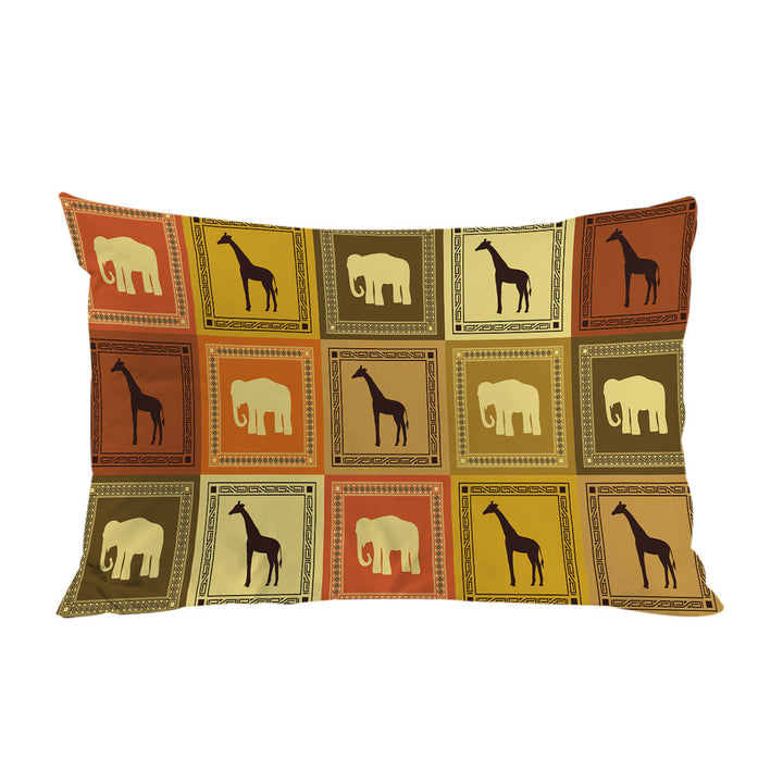 King Pillow Cases with African Elements Elephants and Giraffes