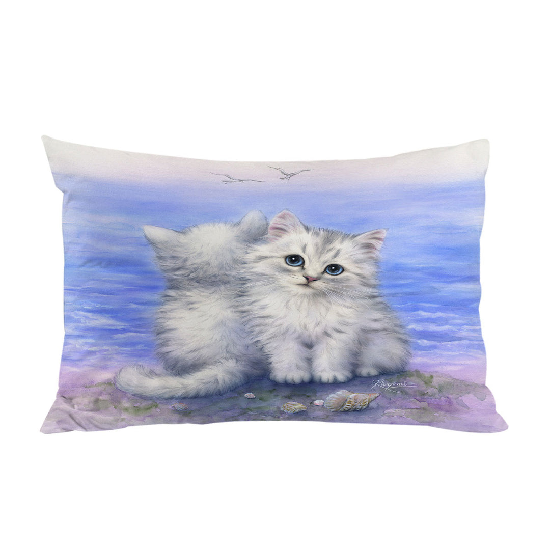 King Pillow Cases with Beautiful Cats Art First Date White Grey Kittens