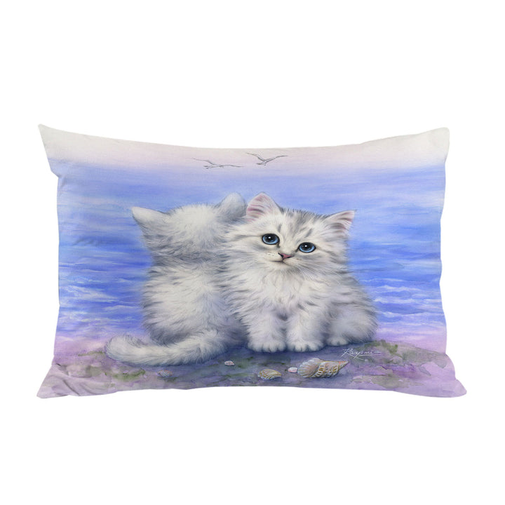 King Pillow Cases with Beautiful Cats Art First Date White Grey Kittens