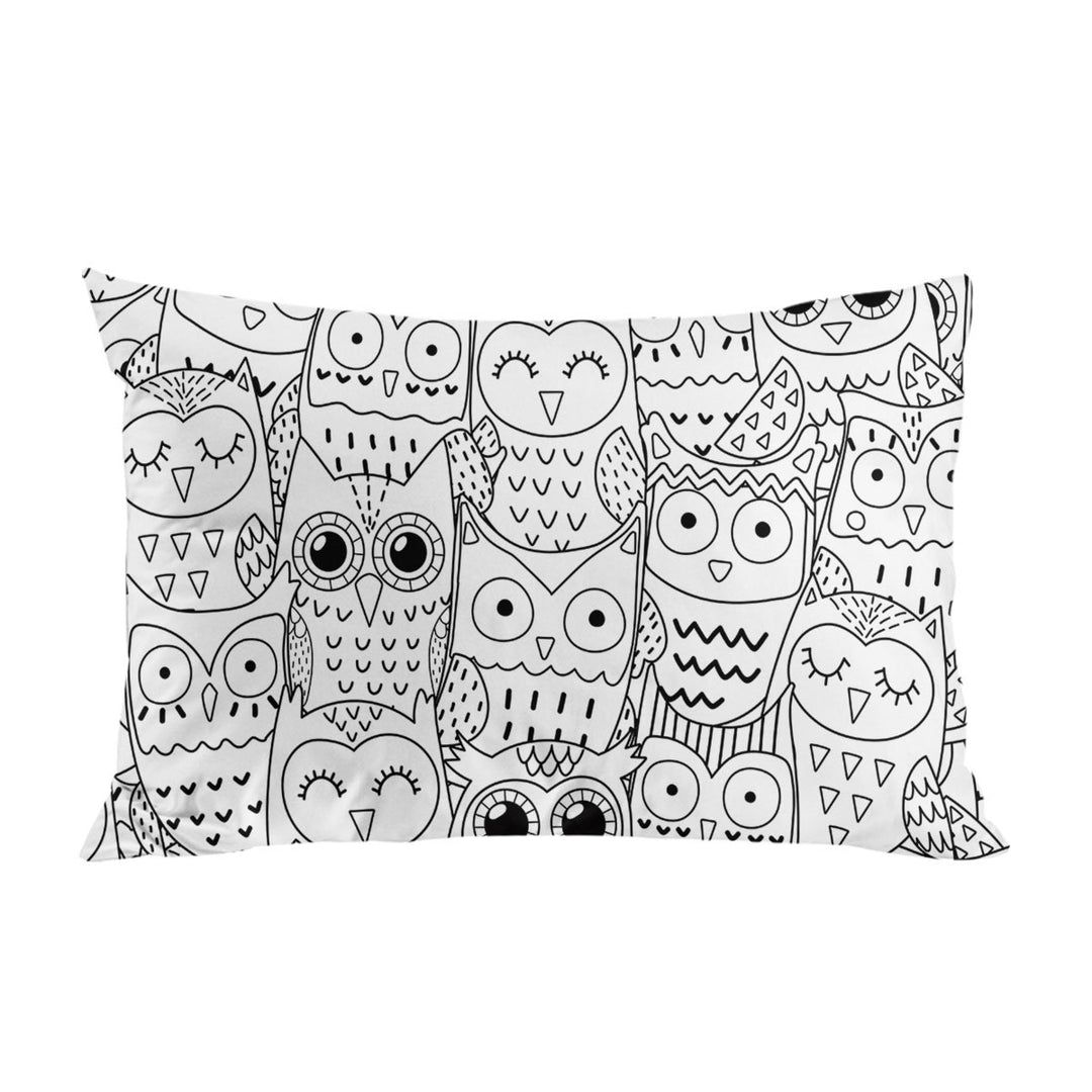 King Pillow Cases with Black and White Owls Drawings