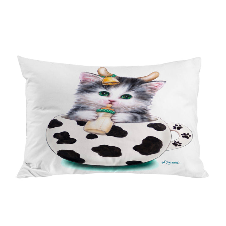 King Pillow Cases with Cat Art Drawings the Cute Cup Kitty Cow