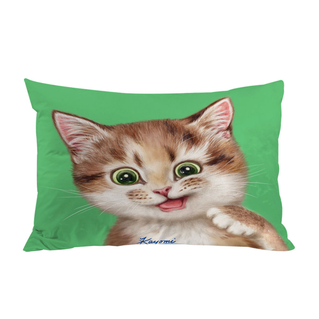 King Pillow Cases with Childrens Print Cute Kitten Playful Cat