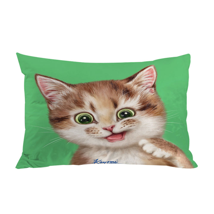 King Pillow Cases with Childrens Print Cute Kitten Playful Cat