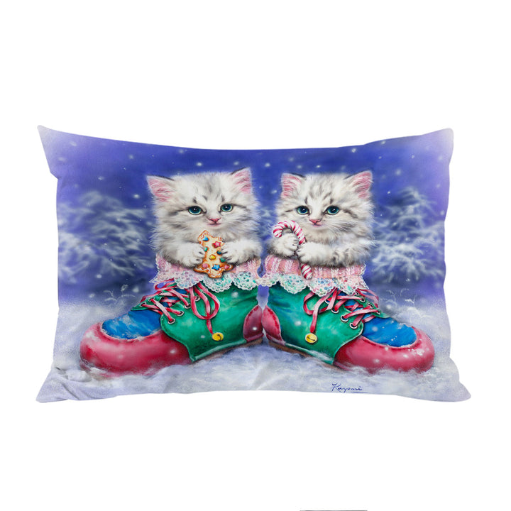 King Pillow Cases with Christmas Winter Boots with Cute Grey Kittens