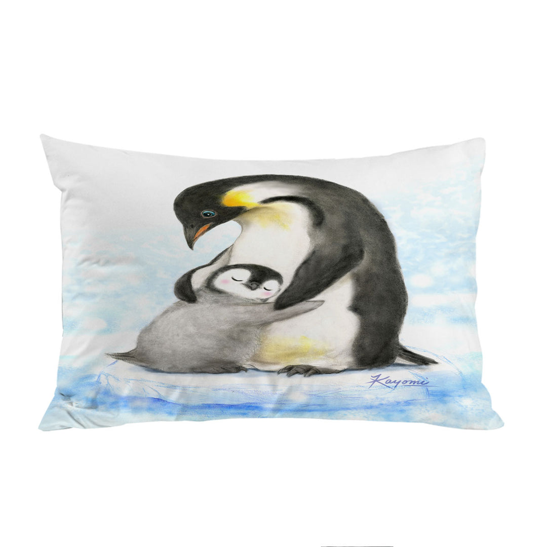King Pillow Cases with Cute Animal Art Drawings Penguins Hug