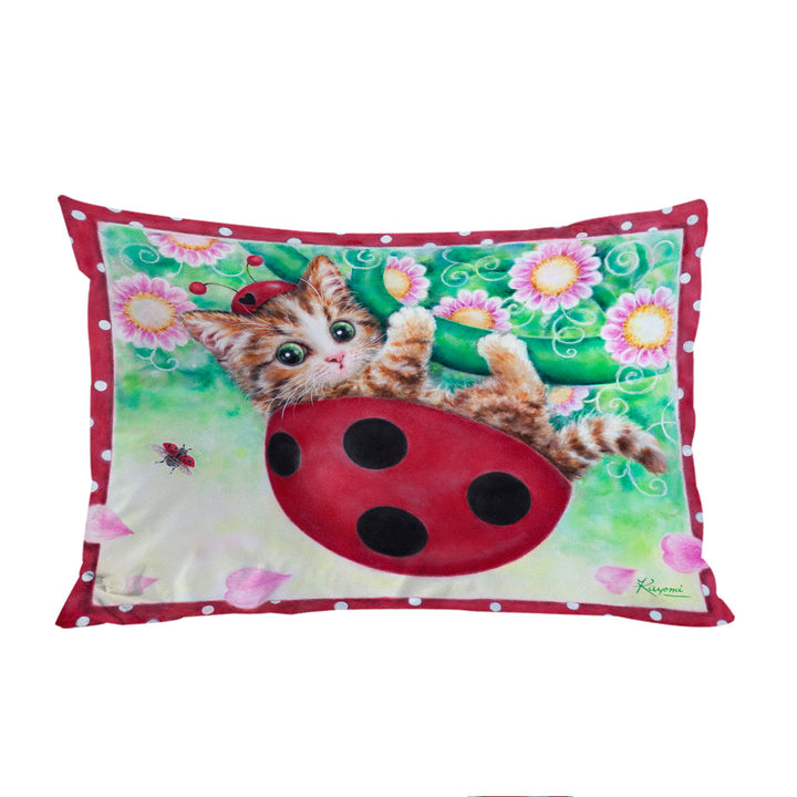 King Pillow Cases with Cute Cat Drawings for Kids Ladybug Kitty
