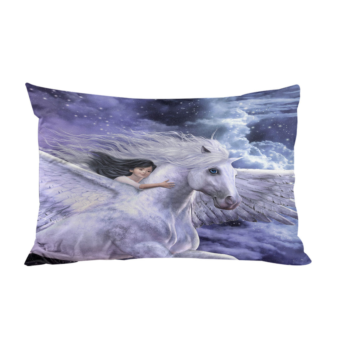 King Pillow Cases with Fantasy Art Cute Girl Riding Flying Horse