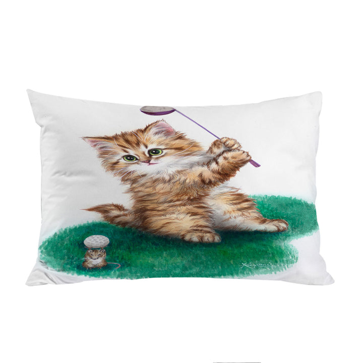 King Pillow Cases with Funny Cute Cat Little Golfer Kitten