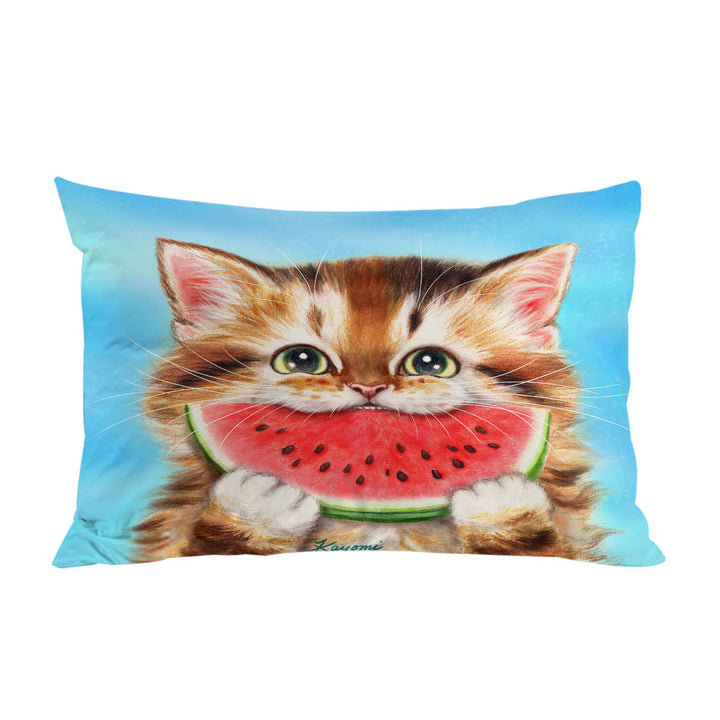 King Pillow Cases with Funny Paintings Watermelon Love Hungry Kitten