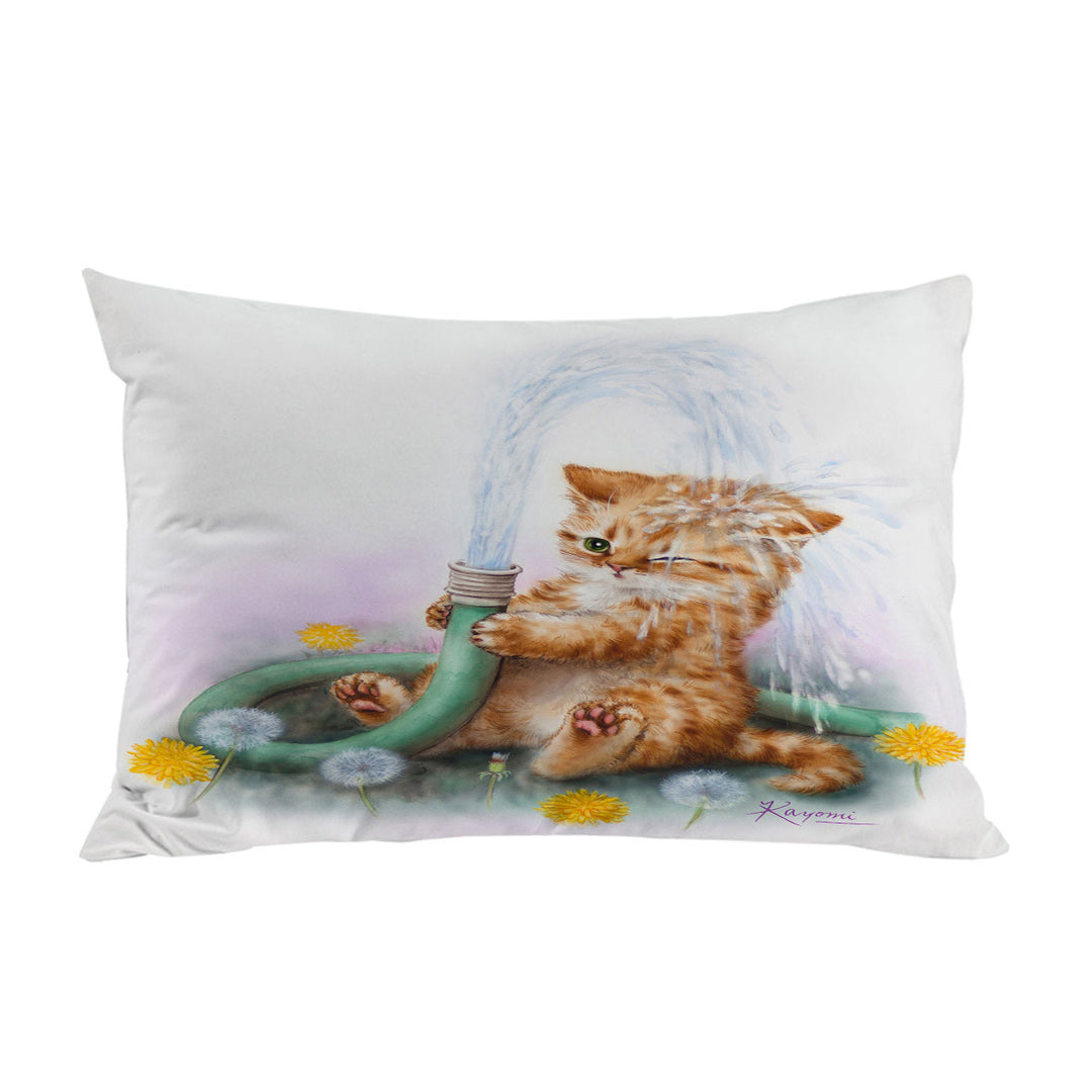 King Pillow Cases with Funny Paintings for Kids Ginger Kitten Bath Time