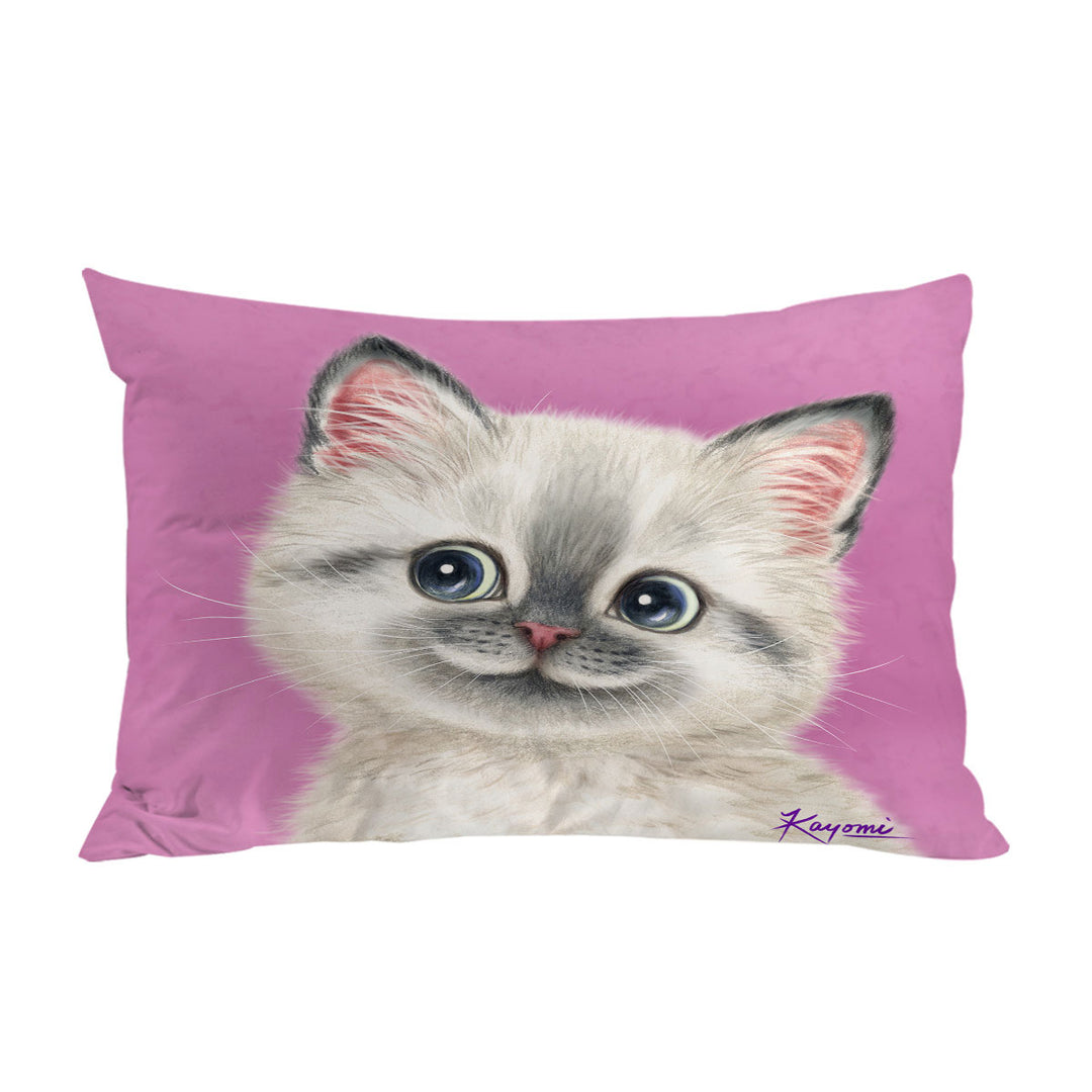 King Pillow Cases with Greyish Kitty Cat over Pink for Girls