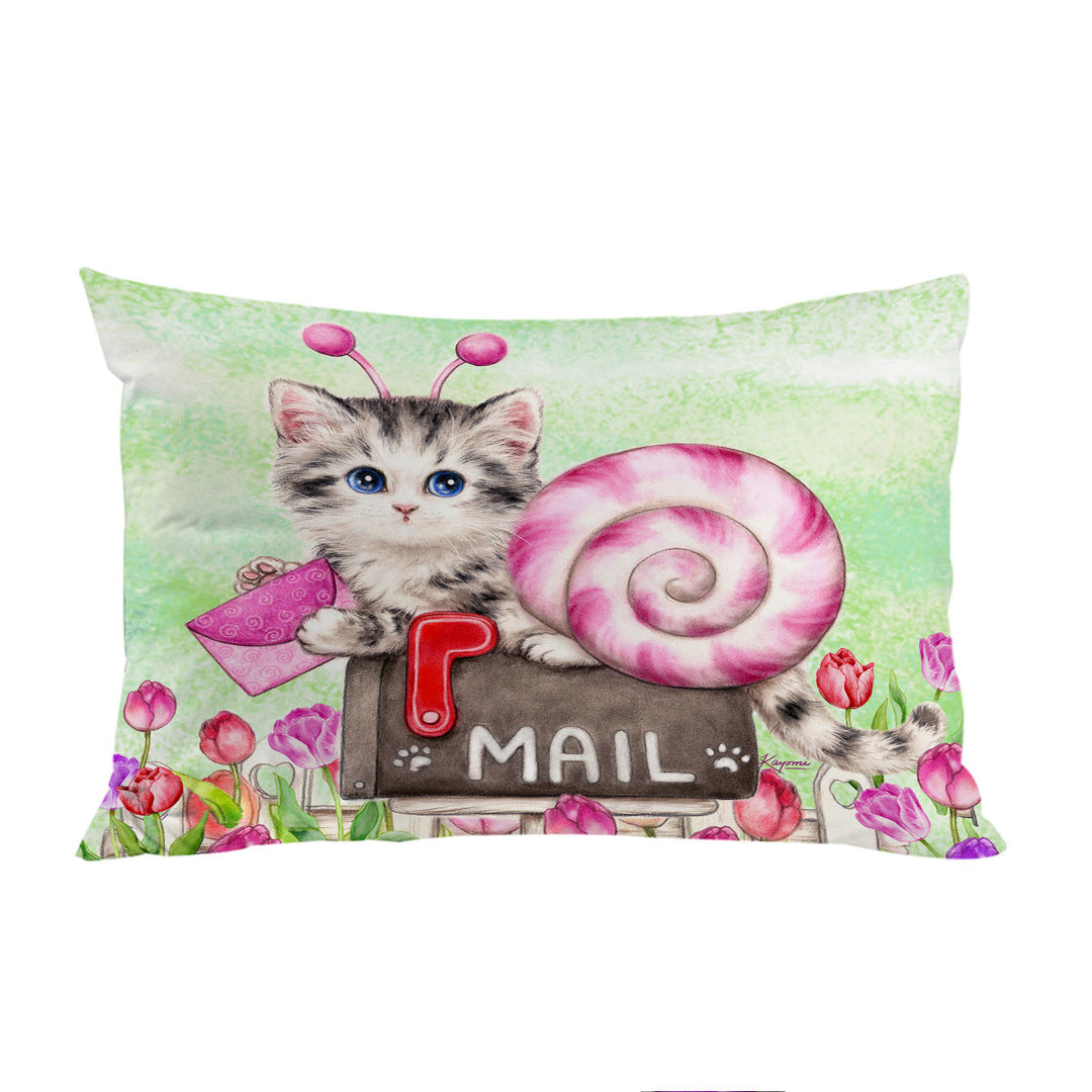 King Pillow Cases with Lovely Art Drawings Snail Kitten and Tulips
