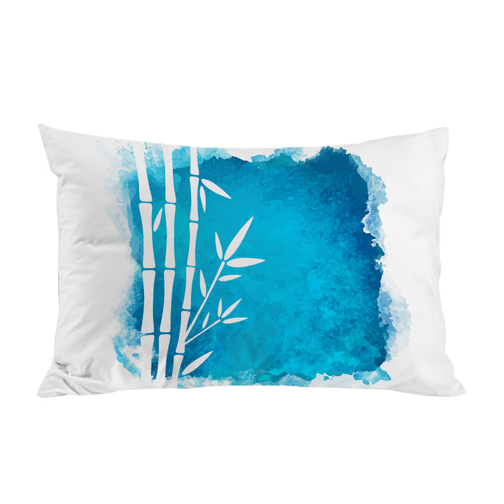 King Pillow Cases with White Bamboo Silhouette over Ocean Blue Paint