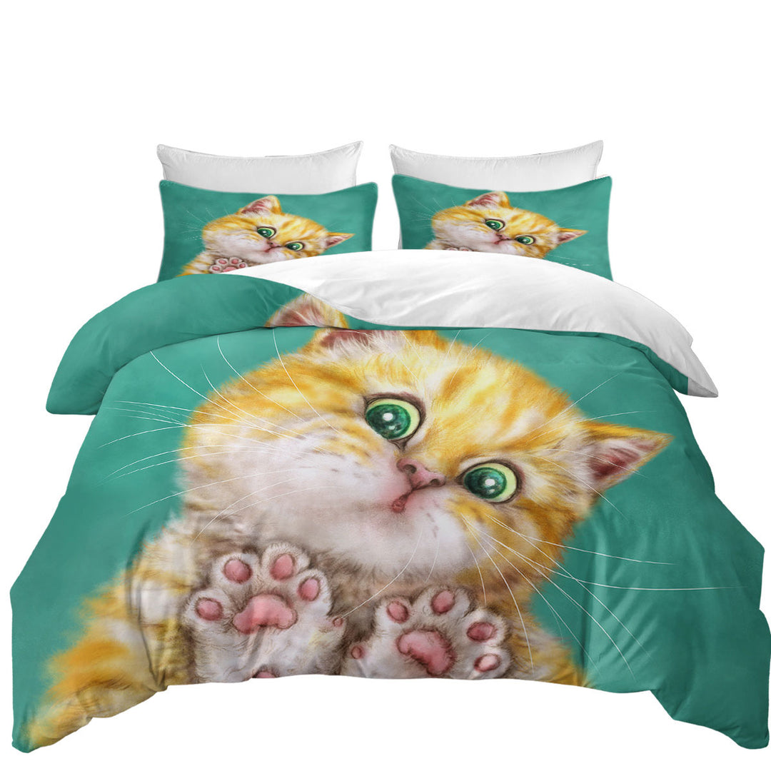 King Quilt Cover with Art Painting Cats Cute Ginger Kitten
