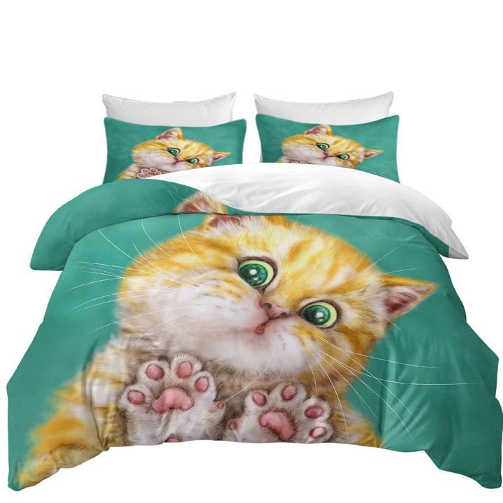 King Quilt Cover with Art Painting Cats Cute Ginger Kitten