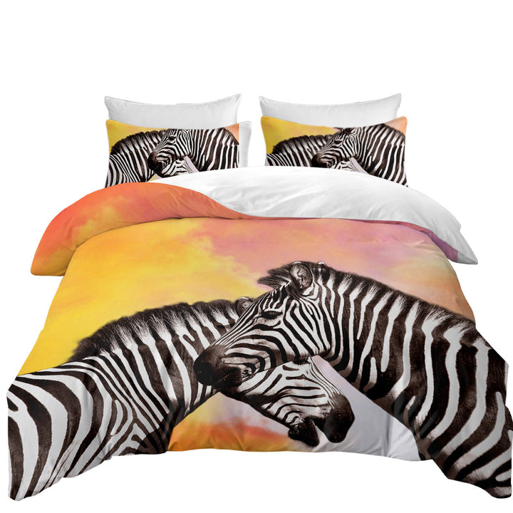 King Quilt Cover with Beautiful Zebra Couple