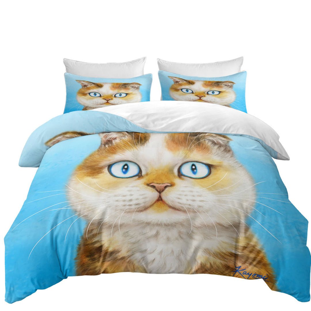 King Quilt Cover with Cats Art Paintings Blue Eye Ginger Kitten