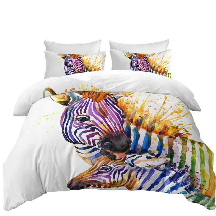 King Quilt Cover with Colorful Colt and Momma Zebra
