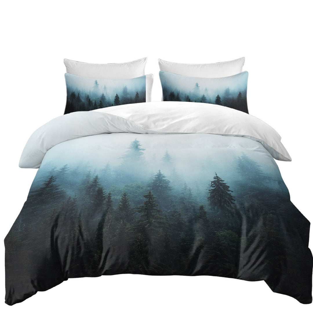 King Quilt Cover with Foggy Pine Forest
