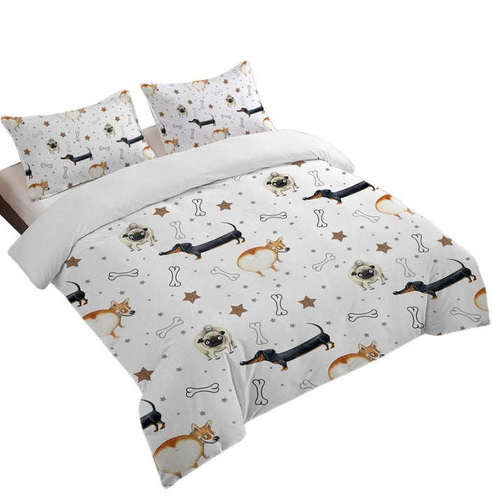 King Quilt Cover with Funny Dogs and Bones Pattern