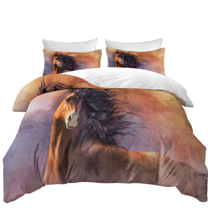 King Quilt Cover with Horses Art Handsome Brown Horse