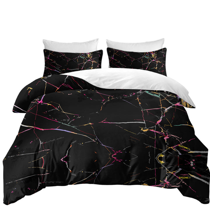 King Quilt Cover with Multi Colored Cracks over Black