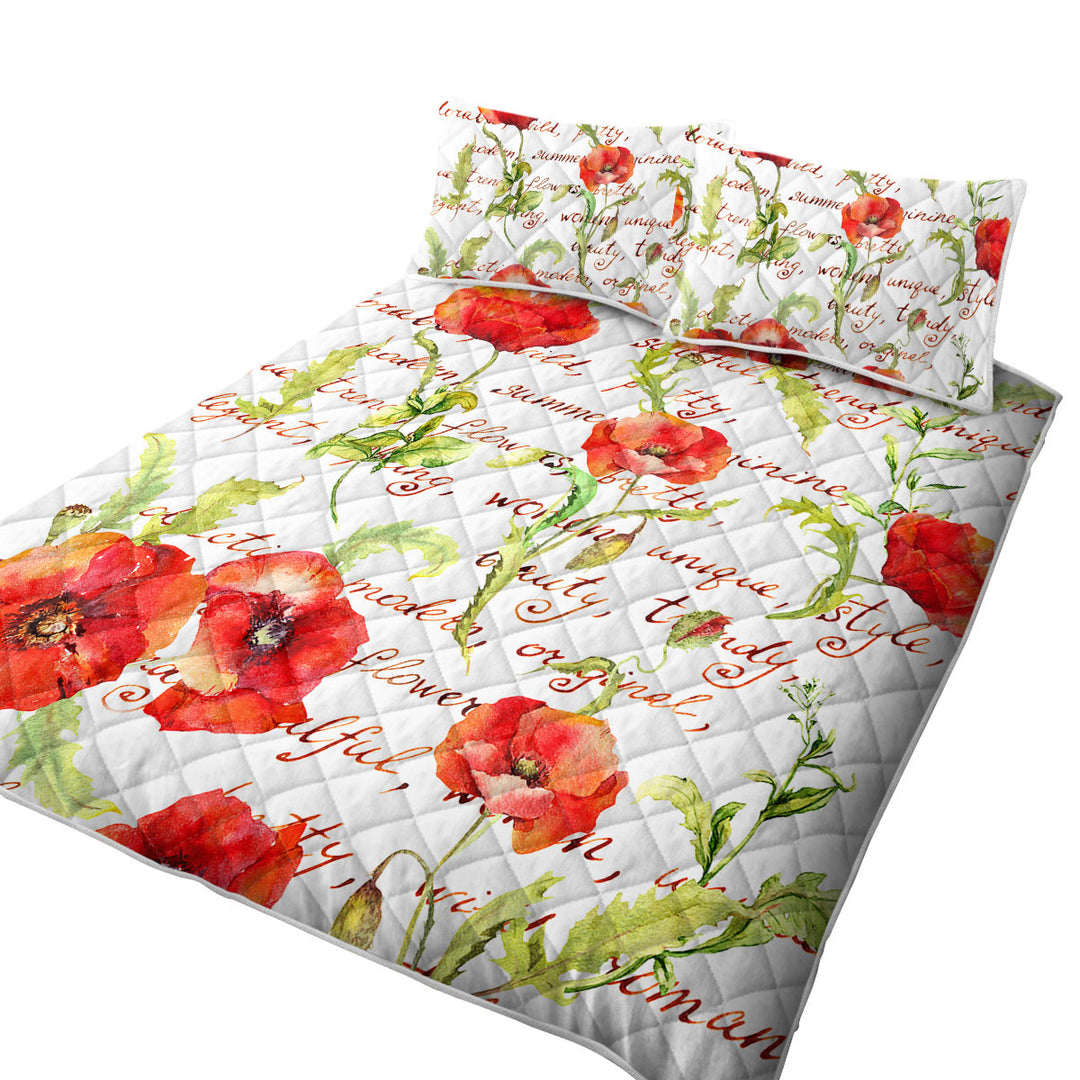 King Quilt with Beautiful Elegant Red Poppies