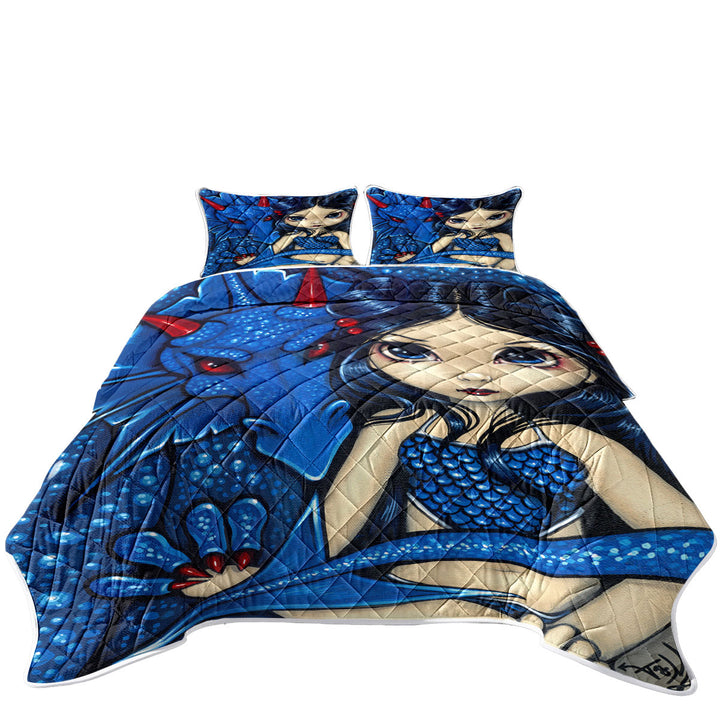 King Quilt with Big Eyed Girl and Blue Dragon
