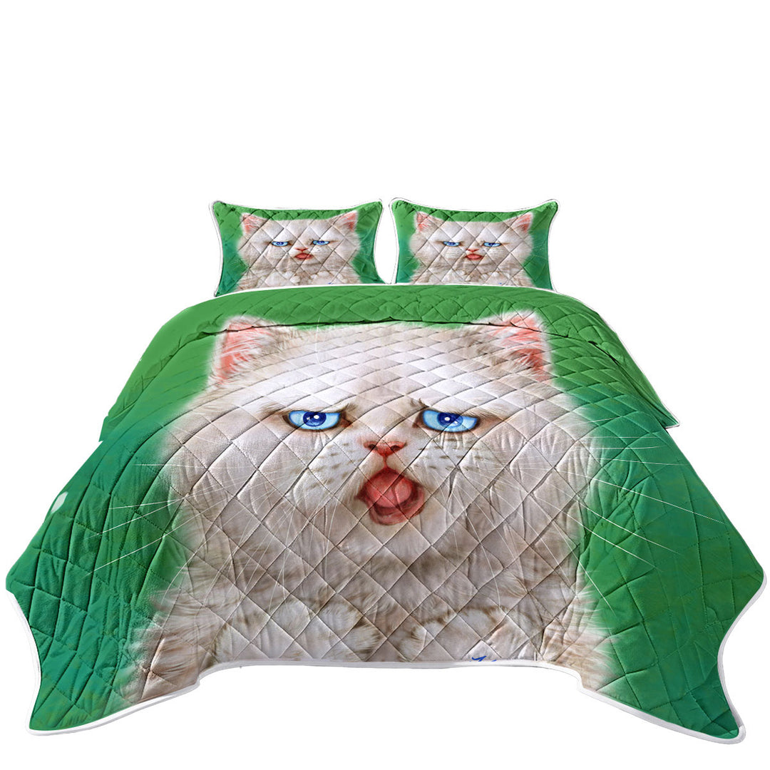 King Quilt with Cat Drawings Innocent White Kitten