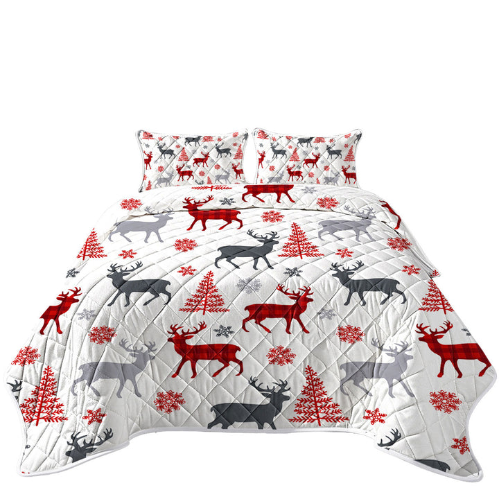 King Quilt with Christmas Tree Deer and Snow Pattern