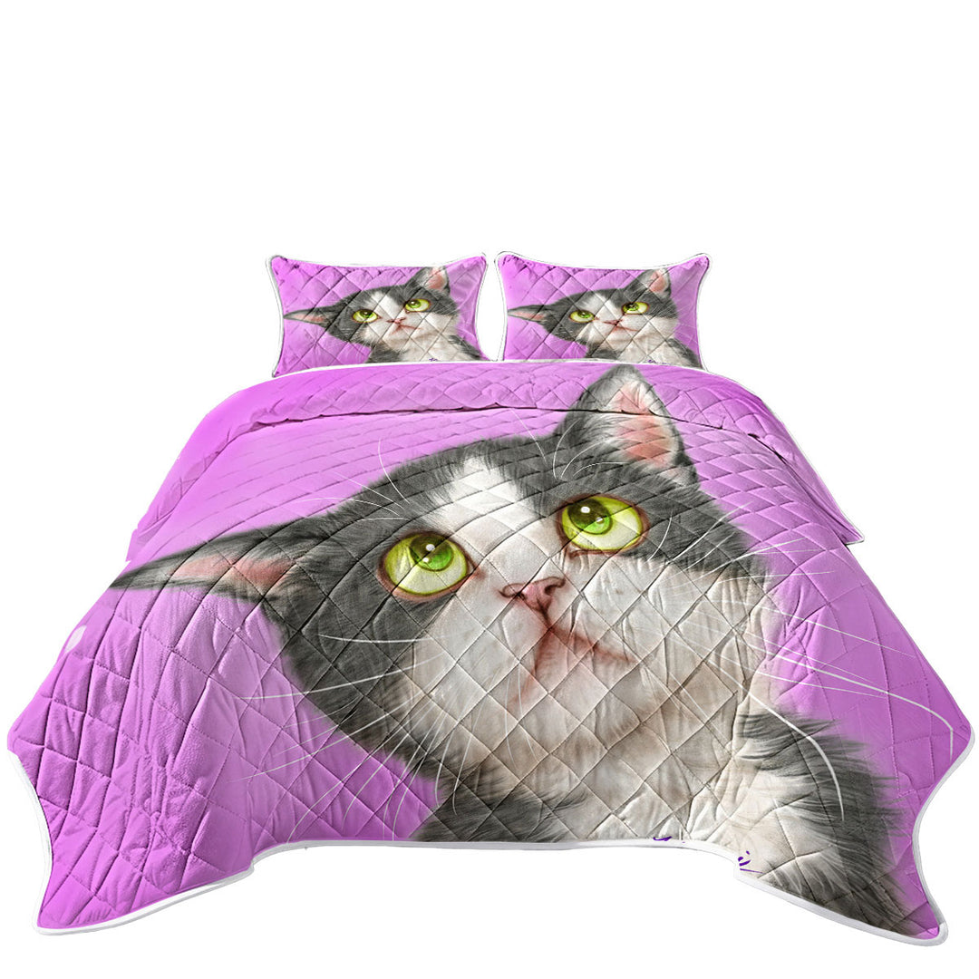 King Quilt with Cute Art for Kid Adorable Grey Kitten