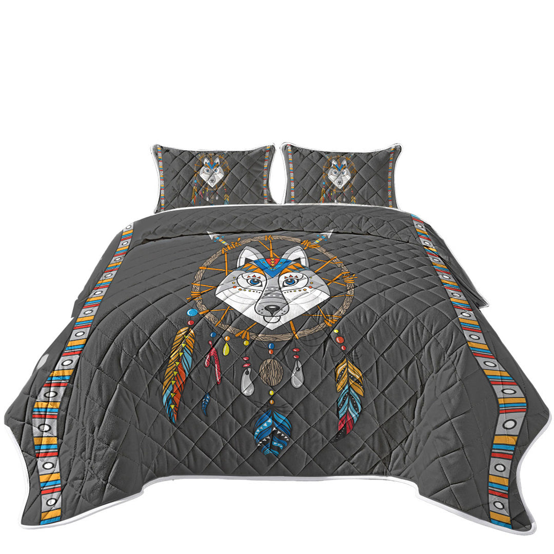 King Quilt with Cute Native Wolf Dream Catcher for Kids