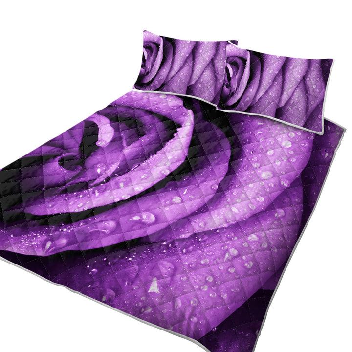 King Quilt with Dew Covered Purple Rose