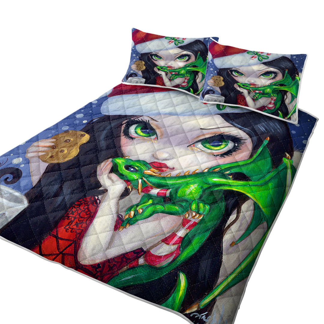 King Quilt with Faces of Faery _132 Sexy Santa Girl with Dragonling