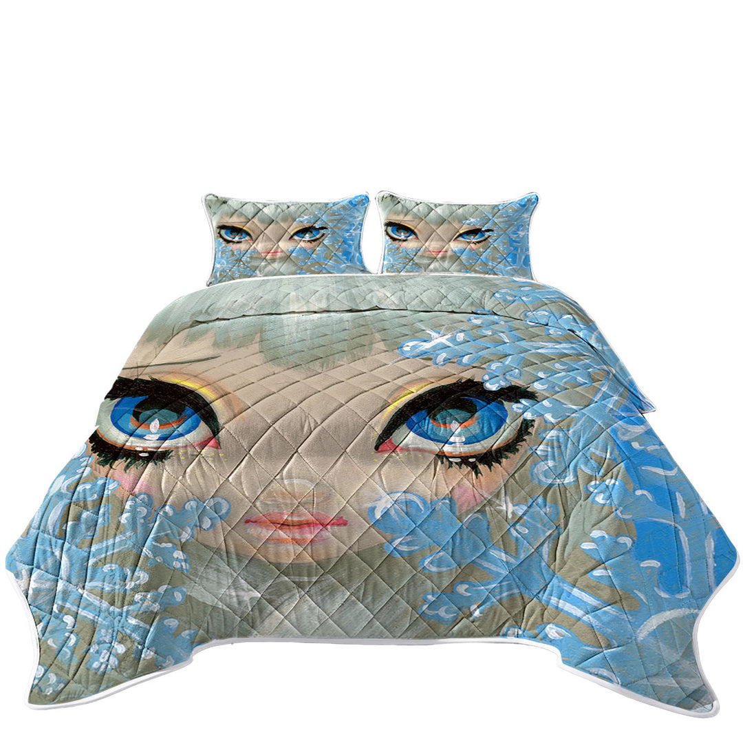 King Quilt with Faces of Faery _135 Beautiful Snowflake Ice Girl